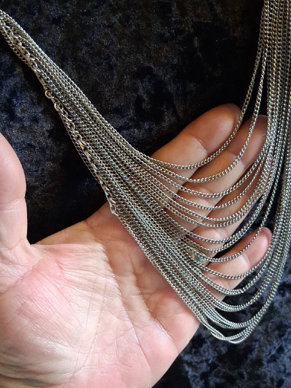 Multi-Strand Silver Layered Necklace - Elegant Draped Chains 30 InL. - Picture 10 of 11